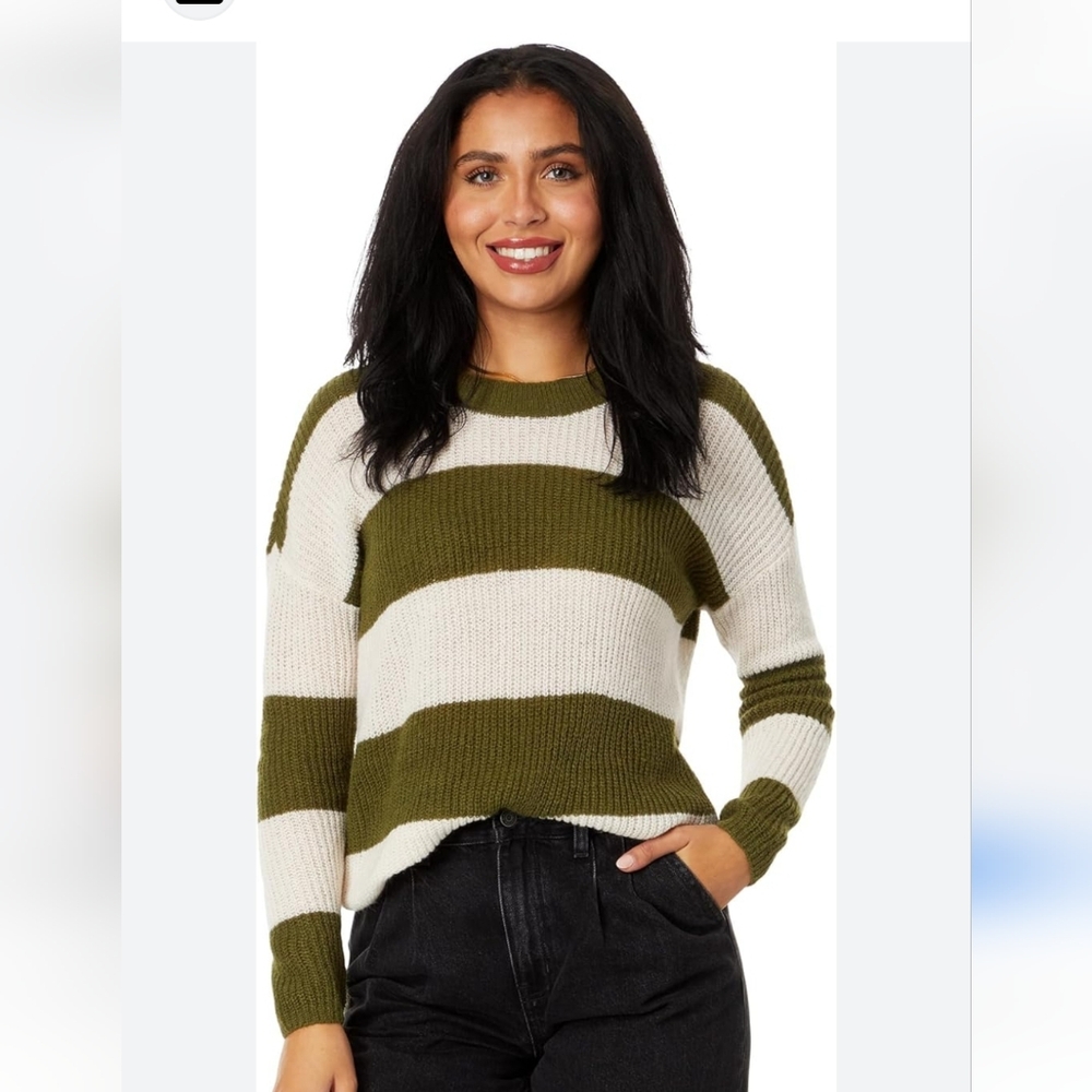Madewell Green and Cream Crew Neck Sweater